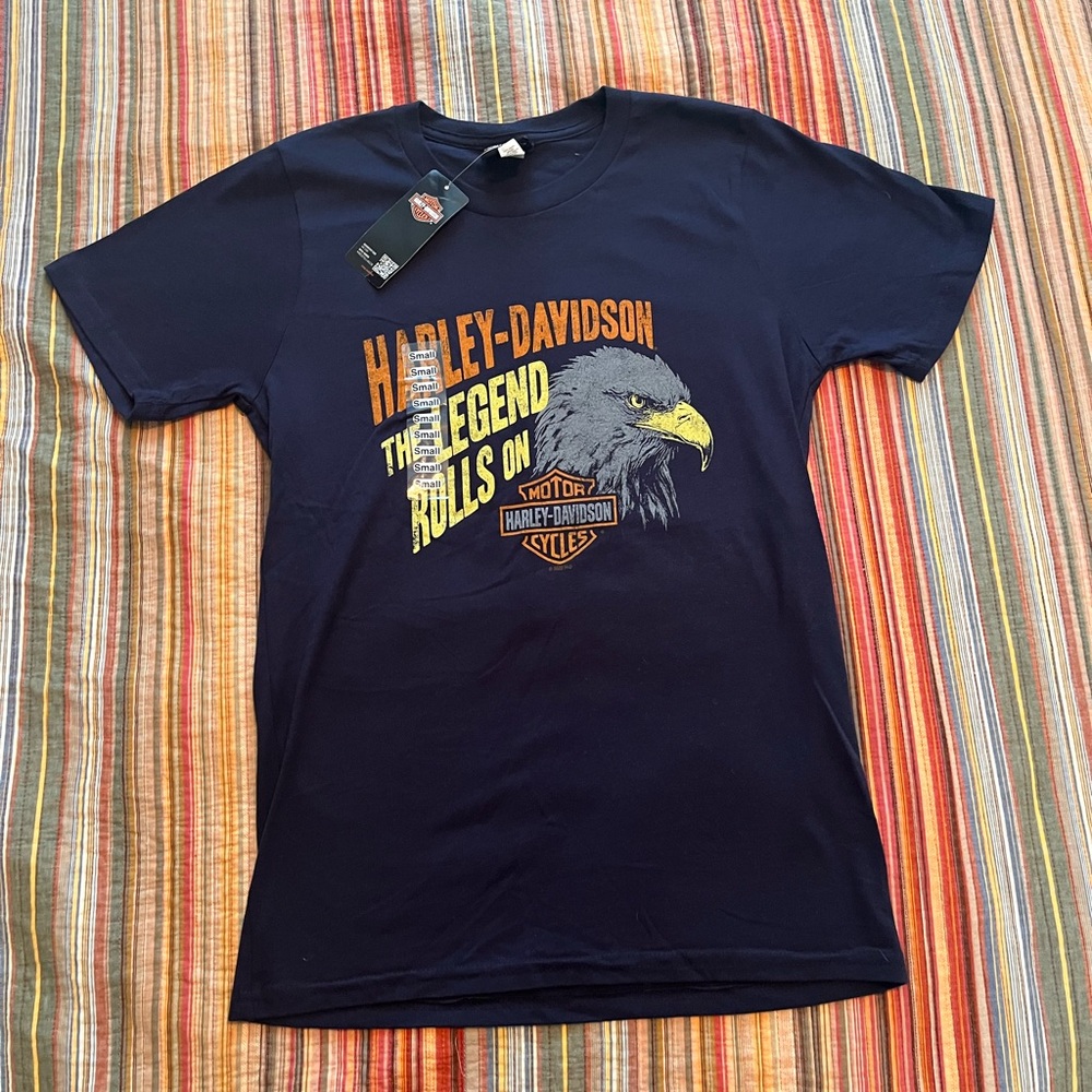 Harley-Davidson Blue and Yellow Short Sleeve Tee